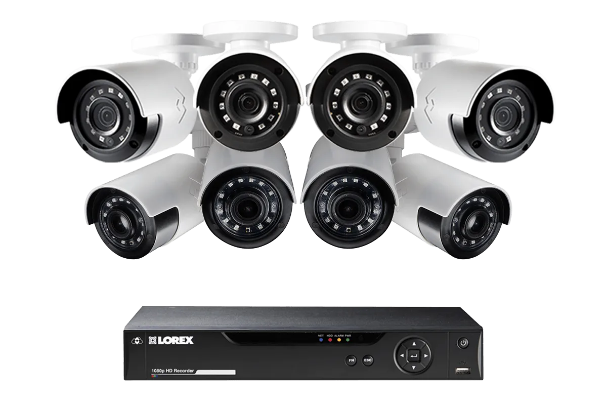 1080p Camera System with 8 Outdoor Cameras - 4 Wide Angle Cameras, 160 degree view and 4 Bullet Security Cameras