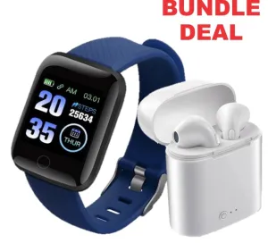 116 Plus Smart Fitness Watch   i7 TWS Wireless Earbuds/Earpieces with Mic & Charger Box