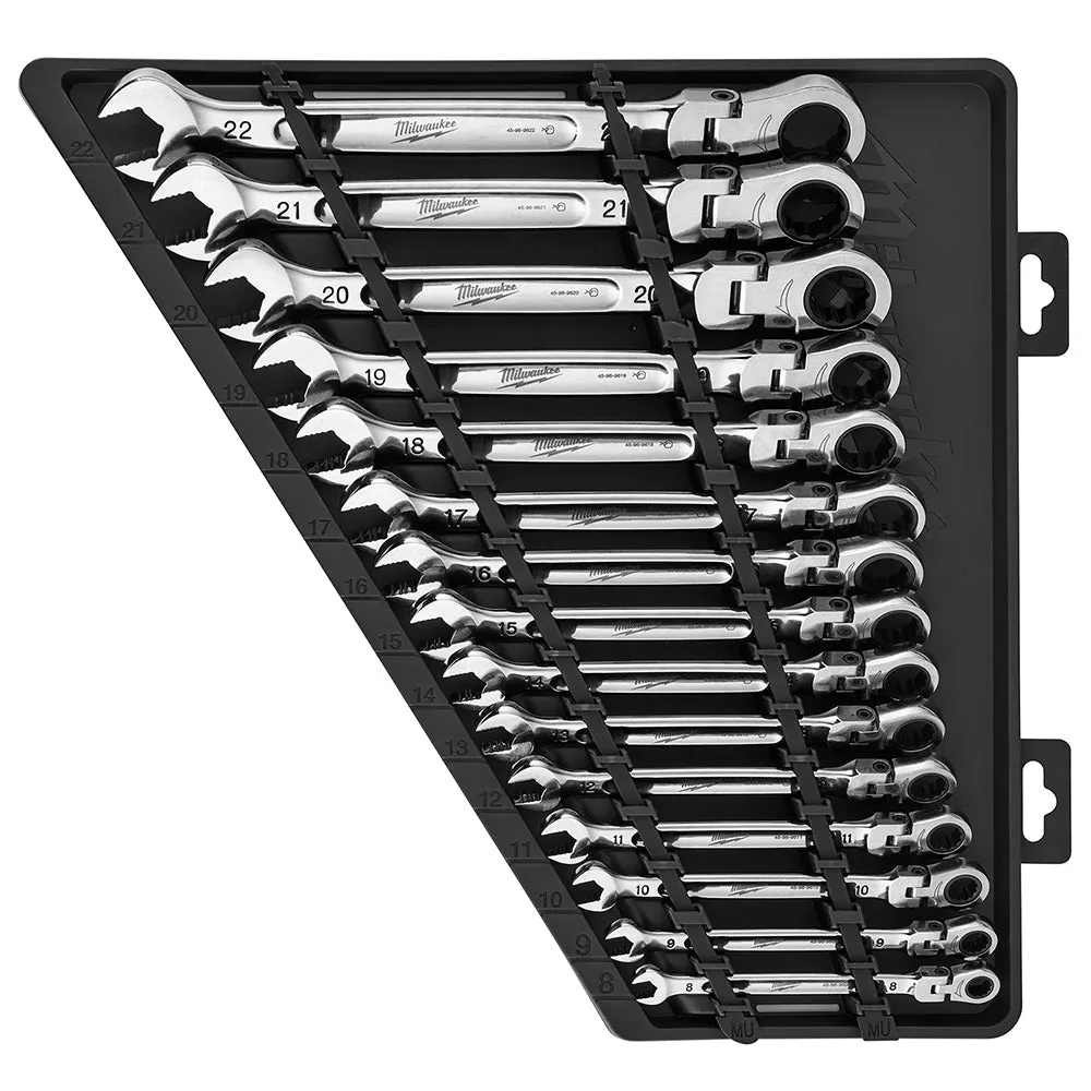 15pc Metric Flex Head Ratcheting Combination Wrench Set