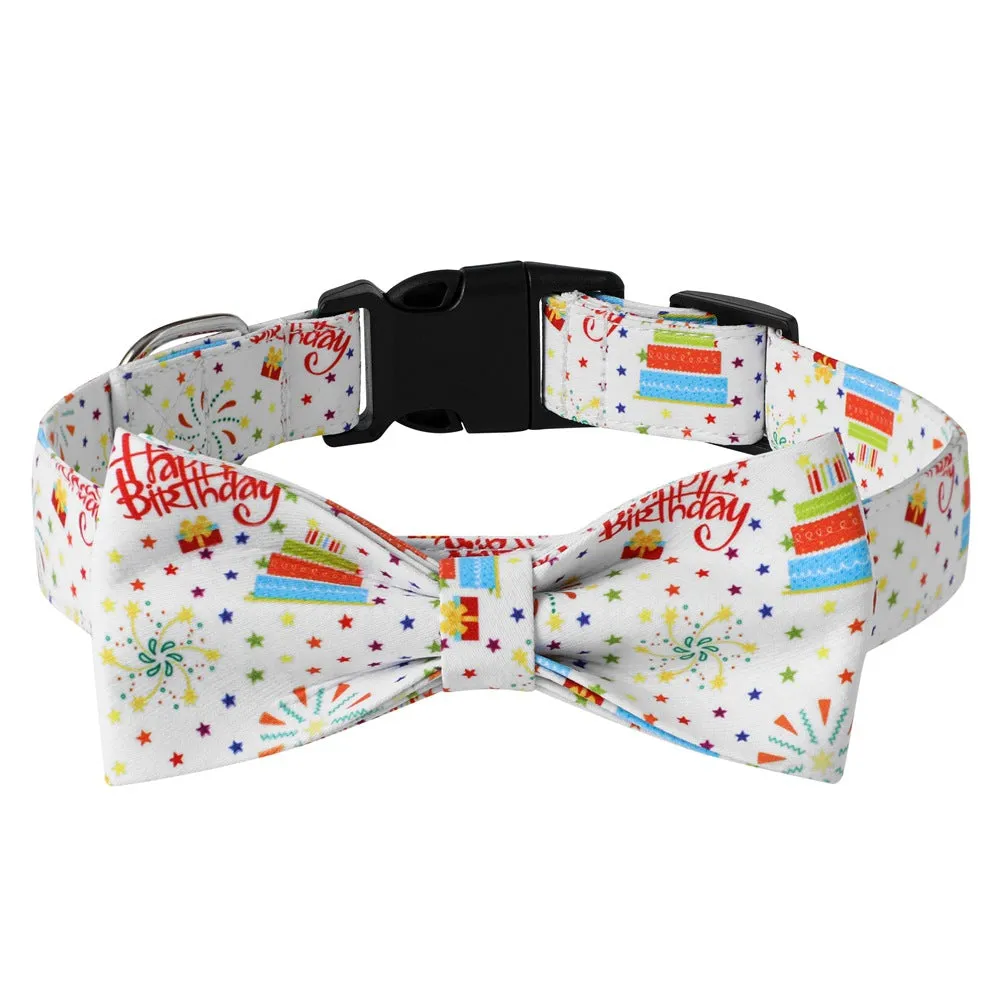 3-piece pet collar birthday dog collar bow tie pet leash saliva four seasons