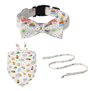 3-piece pet collar birthday dog collar bow tie pet leash saliva four seasons