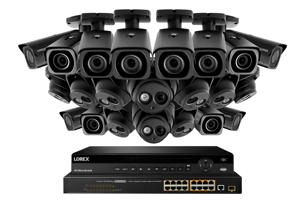 4K Nocturnal IP NVR System with 32-channel NVR, Ten 4K IP Dome and Twelve 4K IP Motorized Zoom Bullet Cameras, 250FT Night Vision