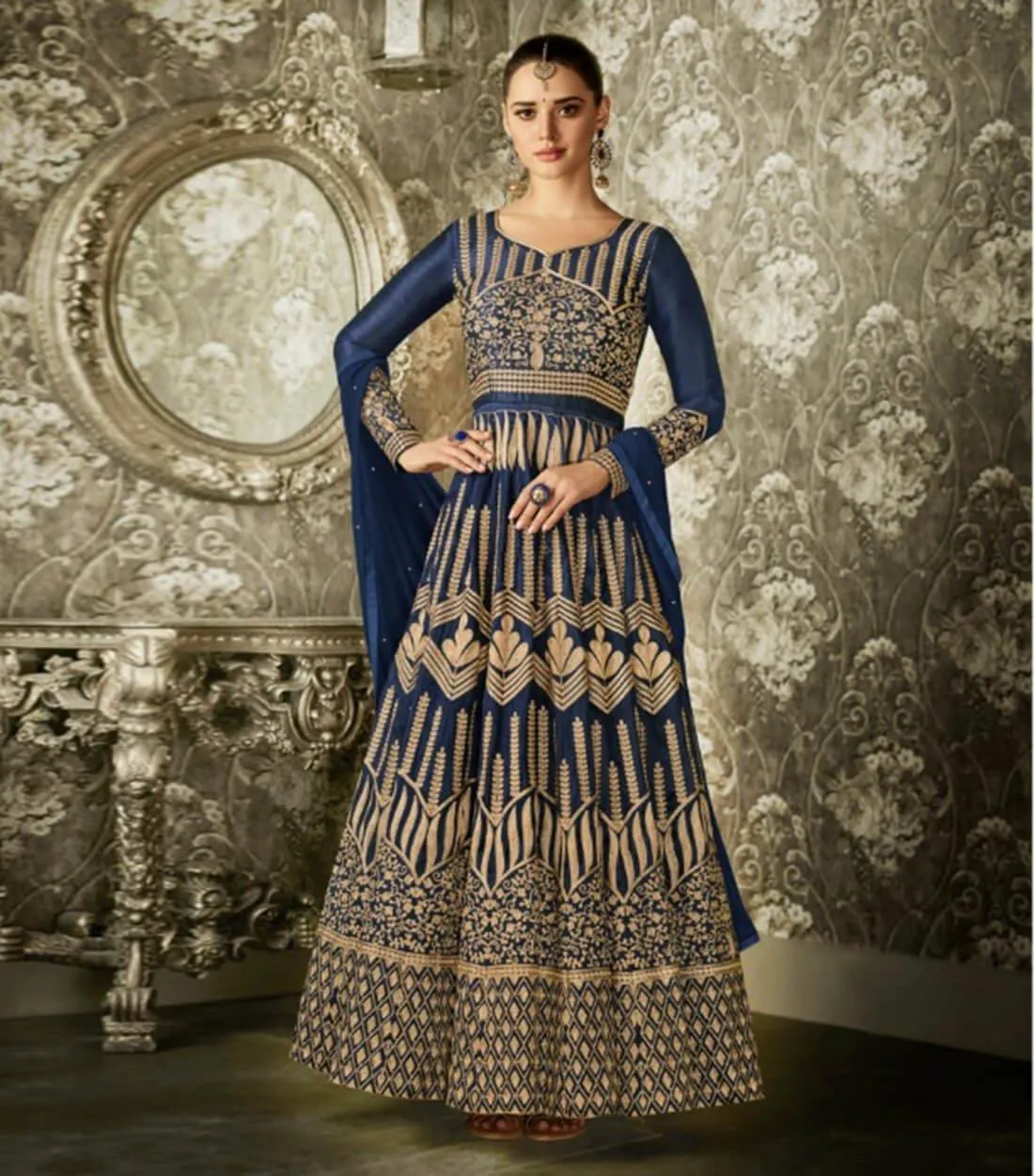 Blue Bangalori Silk Semi Stitch Suit