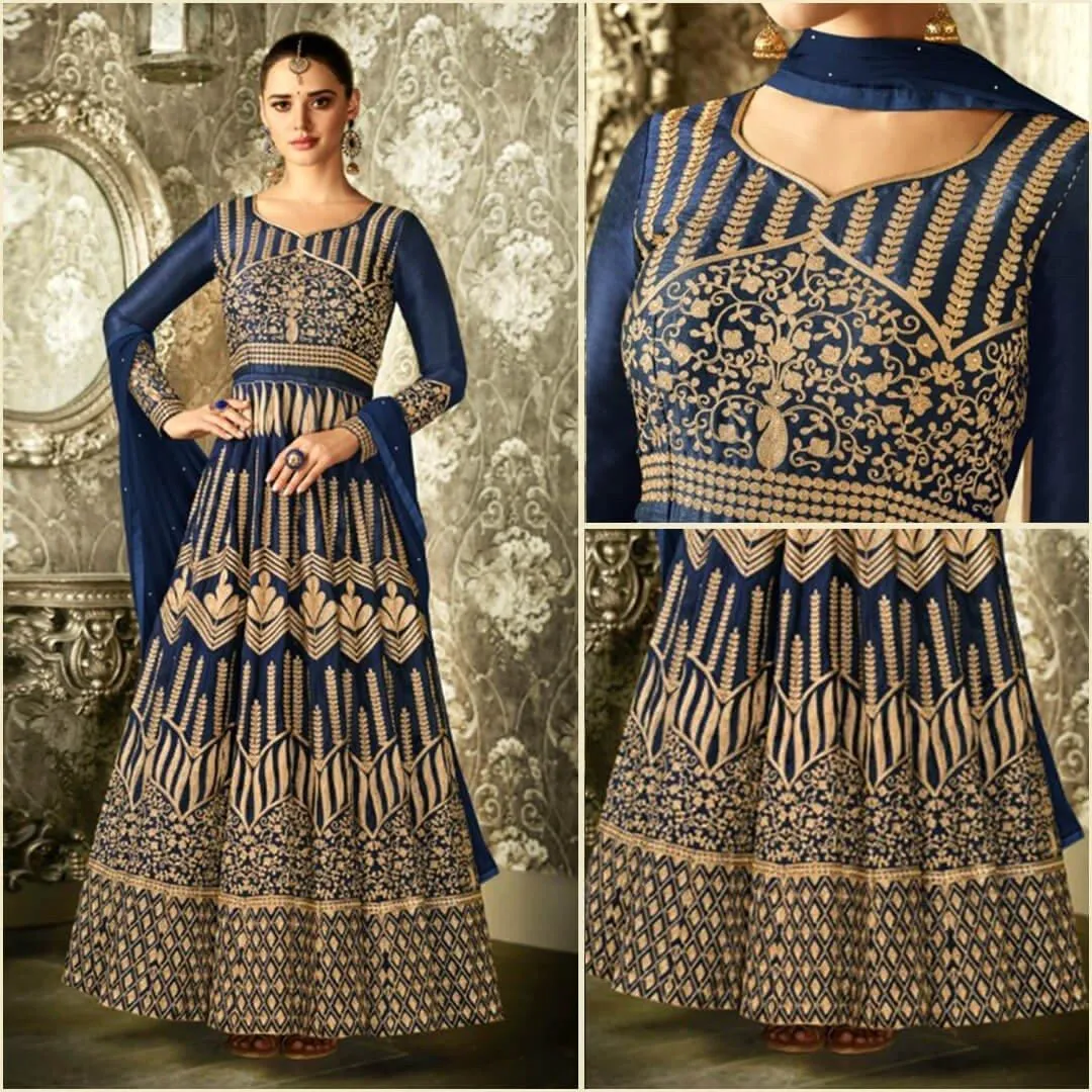 Blue Bangalori Silk Semi Stitch Suit