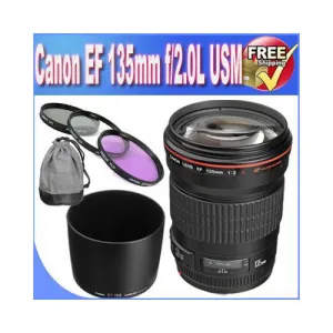 Canon EF 135mm f/2L USM Lens for Canon SLR Cameras   72mm 3 Piece Professional Filter Kit   Lens & Camera Cleaning Kit!!!