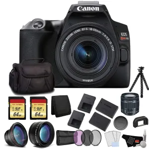 Canon EOS Rebel SL3 DSLR Camera with 18-55mm Lens (Black) Bundle with 2x64GB Memory Card   Battery for CanonLPE17   LCD