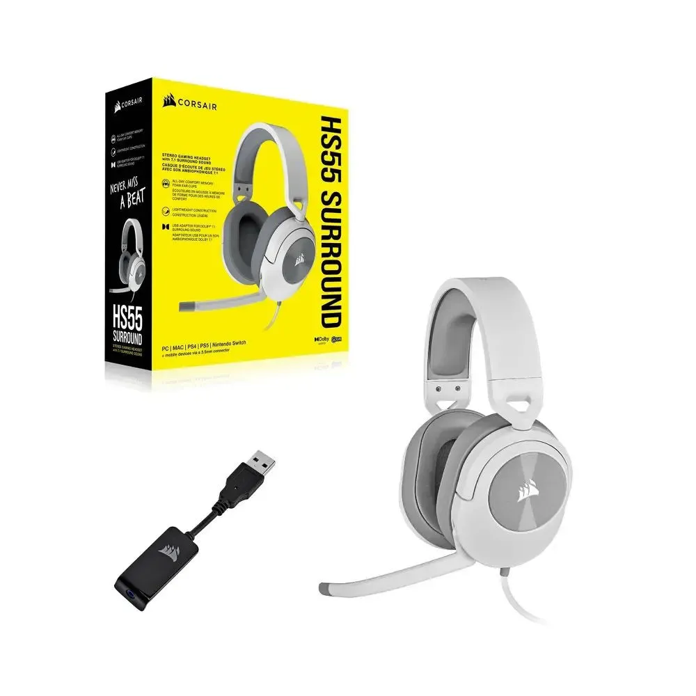 Corsair HS55 Surround Wired Gaming Headset for Xbox Series X|S/PlayStation 4/5/Nintendo Switch/PC - White