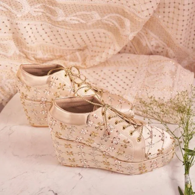 Customizable 4-Inch Cushioned Heels with Gold & Silver Embroidery | Stylish & Comfortable