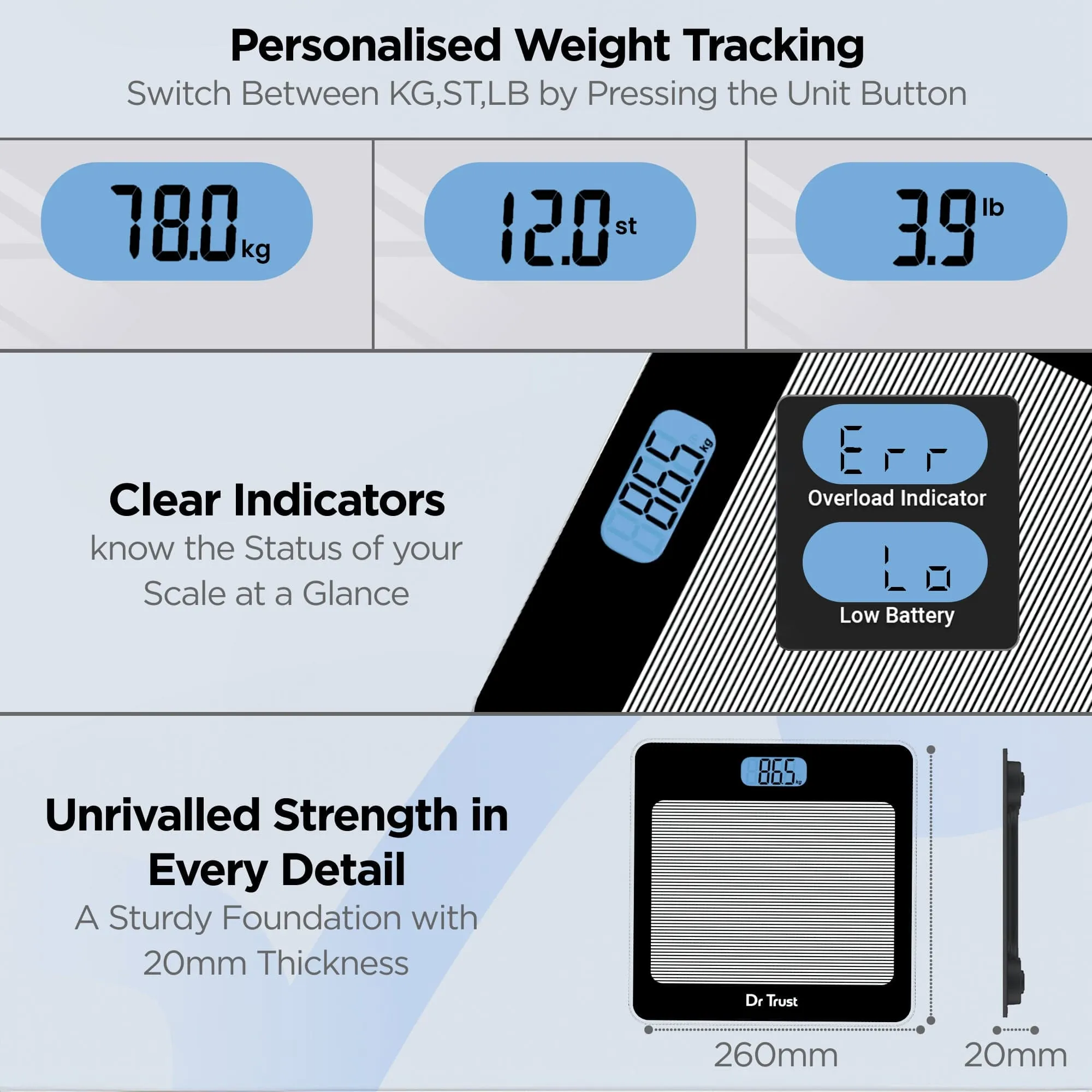 Dr Trust USA Paris Personal Scale - 520, Digital Body Weight Machine for Weighing, Best Electronic Bathroom Scale for Home, Gym, Clinic & Hospital Use