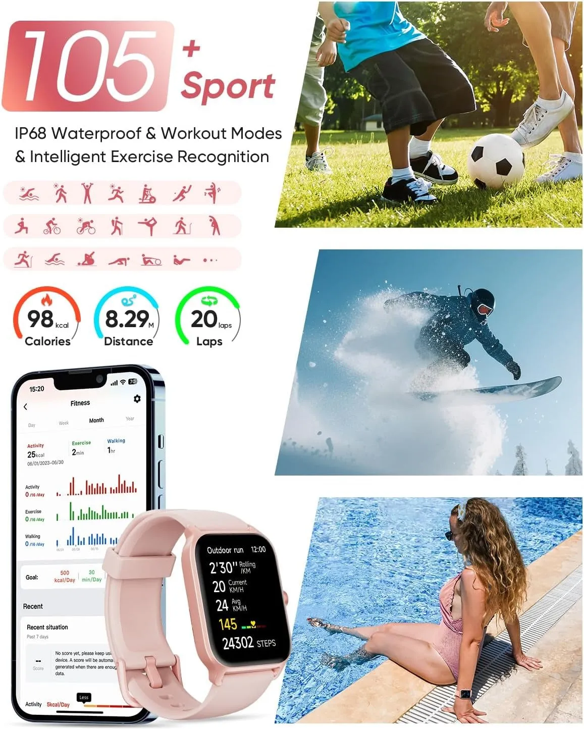 Fitpolo IDW13 Smart Watch for Women, 1.8" HD, Alexa, Bluetooth Call, IP68, Health & Sports Tracker.