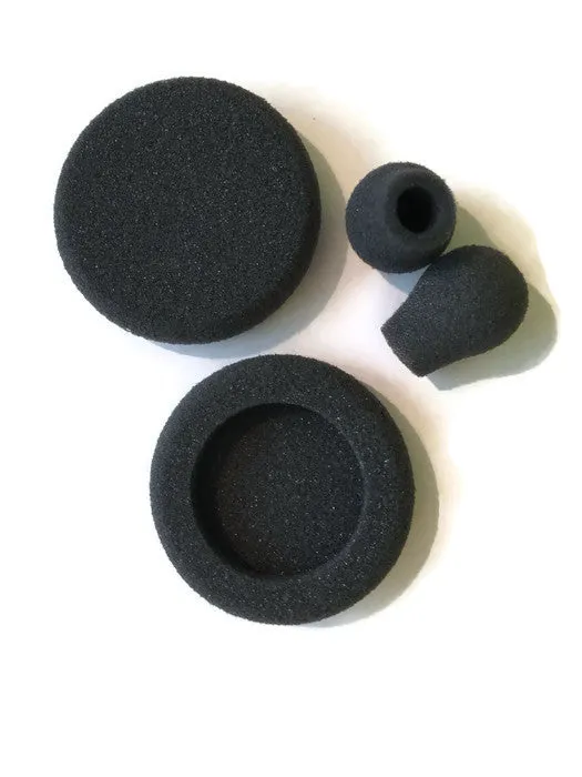 Foam Ear Pad and Mic Windscreen Set for Telephone Headsets - 2 Ear Pads, 2 Windscreens for Plantronics, GN Netcom/Jabra, Smith Corona, VXI and More