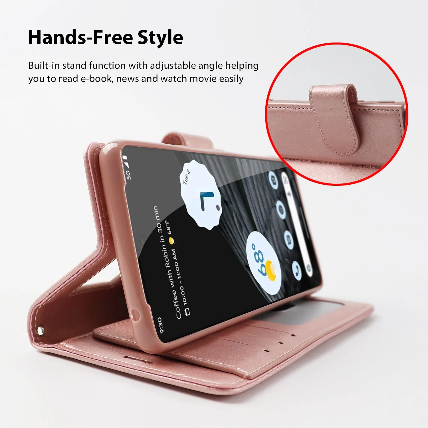 Hanman Google Pixel 7a Leather Case Rose Gold