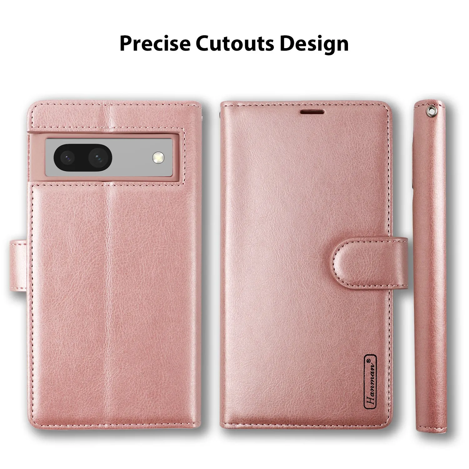 Hanman Google Pixel 7a Leather Case Rose Gold