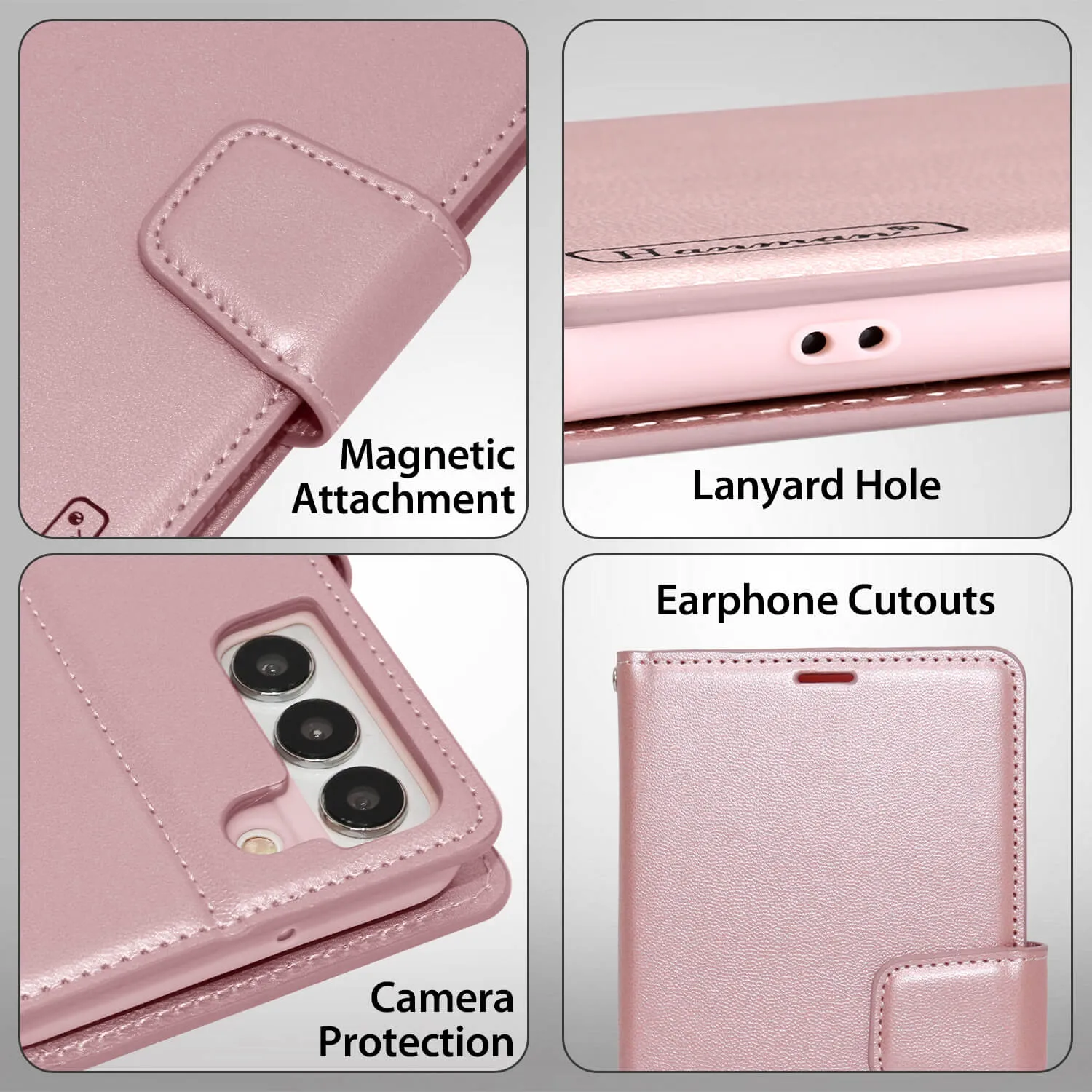 Hanman Samsung Galaxy S22 5G Case Leather Rose Gold