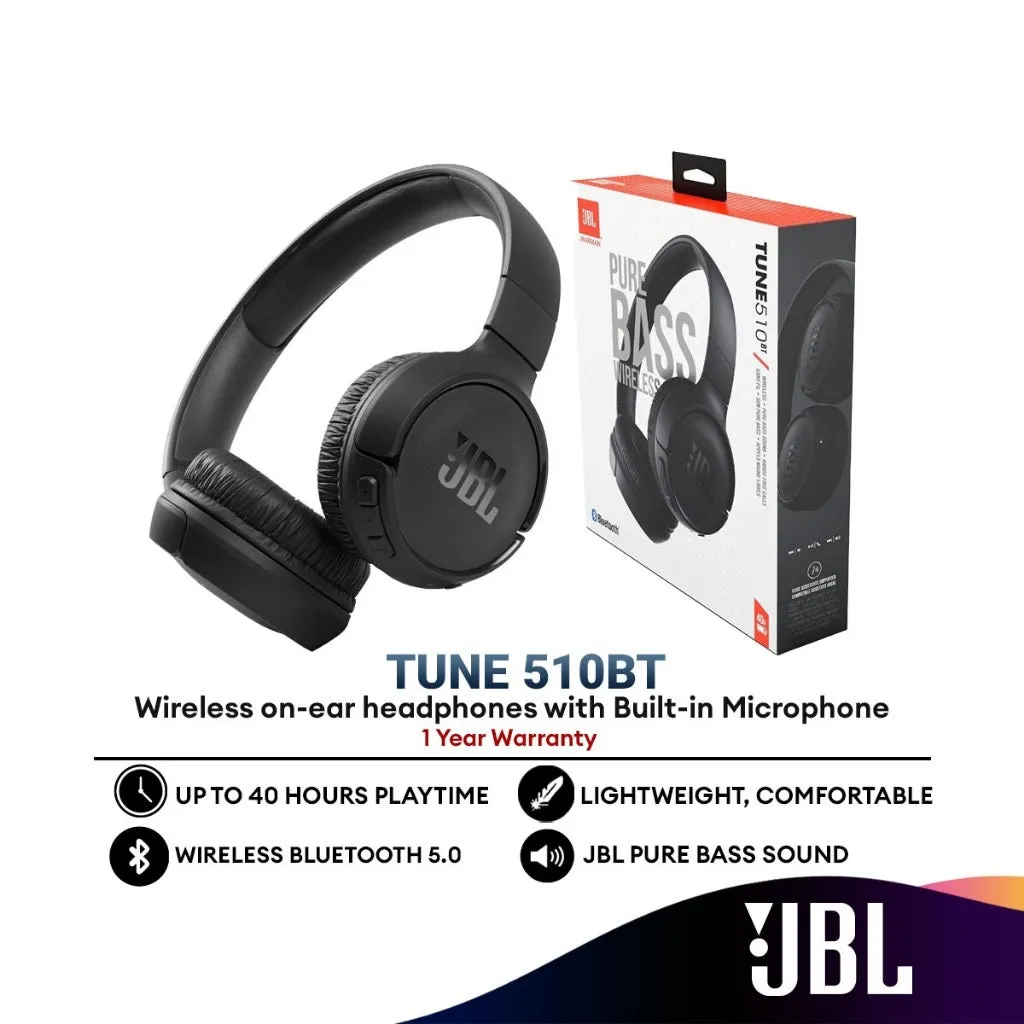 JBL TUNE 520BT / 510BT Wireless on-ear headphones | Built-in Microphone | Pure Bass Sound | Multi-point connections | Foldable | Ask Siri | Hey Google