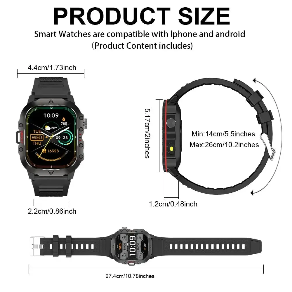 LAXASFIT New Smart Watch LED Flashlight Outdoor Sports HD Screen Bluetooth Call IP68 Waterproof Ultra Long Standby Smart Watch