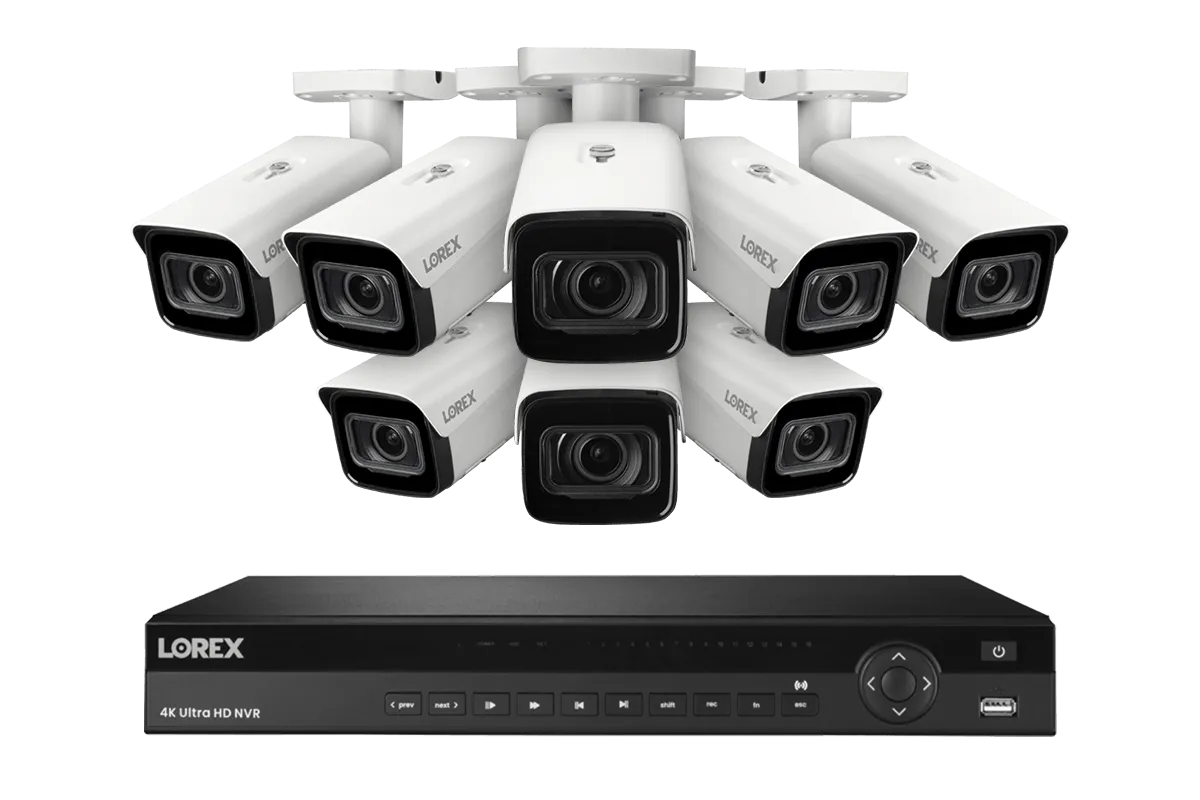 Lorex 4K (16 Camera Capable) 4TB Wired NVR System with Nocturnal 4 Smart IP Bullet Cameras Featuring Motorized Varifocal Lens, Vandal Resistant and 30FPS Recording