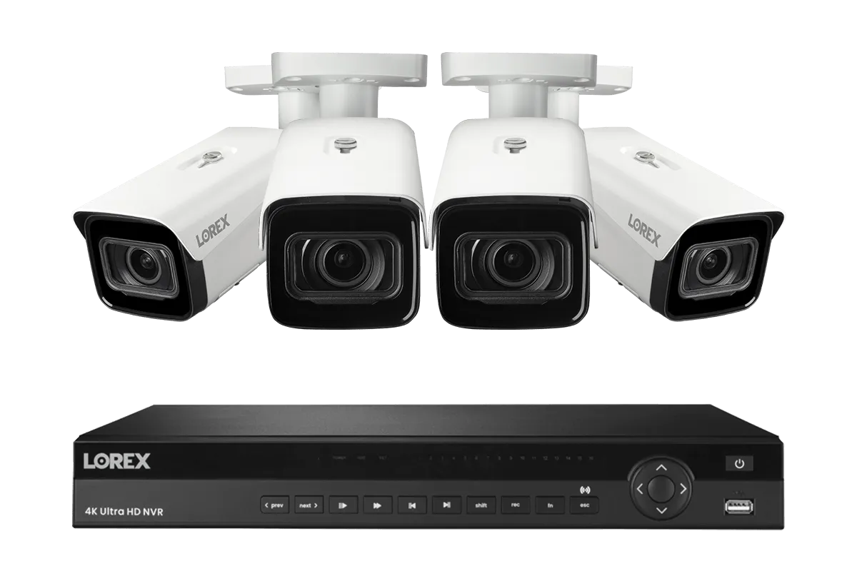 Lorex 4K (16 Camera Capable) 4TB Wired NVR System with Nocturnal 4 Smart IP Bullet Cameras Featuring Motorized Varifocal Lens, Vandal Resistant and 30FPS Recording