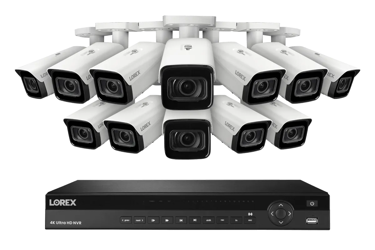 Lorex 4K (16 Camera Capable) 4TB Wired NVR System with Nocturnal 4 Smart IP Bullet Cameras Featuring Motorized Varifocal Lens, Vandal Resistant and 30FPS Recording