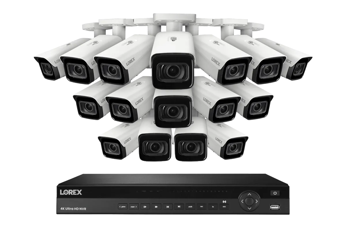 Lorex 4K (16 Camera Capable) 4TB Wired NVR System with Nocturnal 4 Smart IP Bullet Cameras Featuring Motorized Varifocal Lens, Vandal Resistant and 30FPS Recording