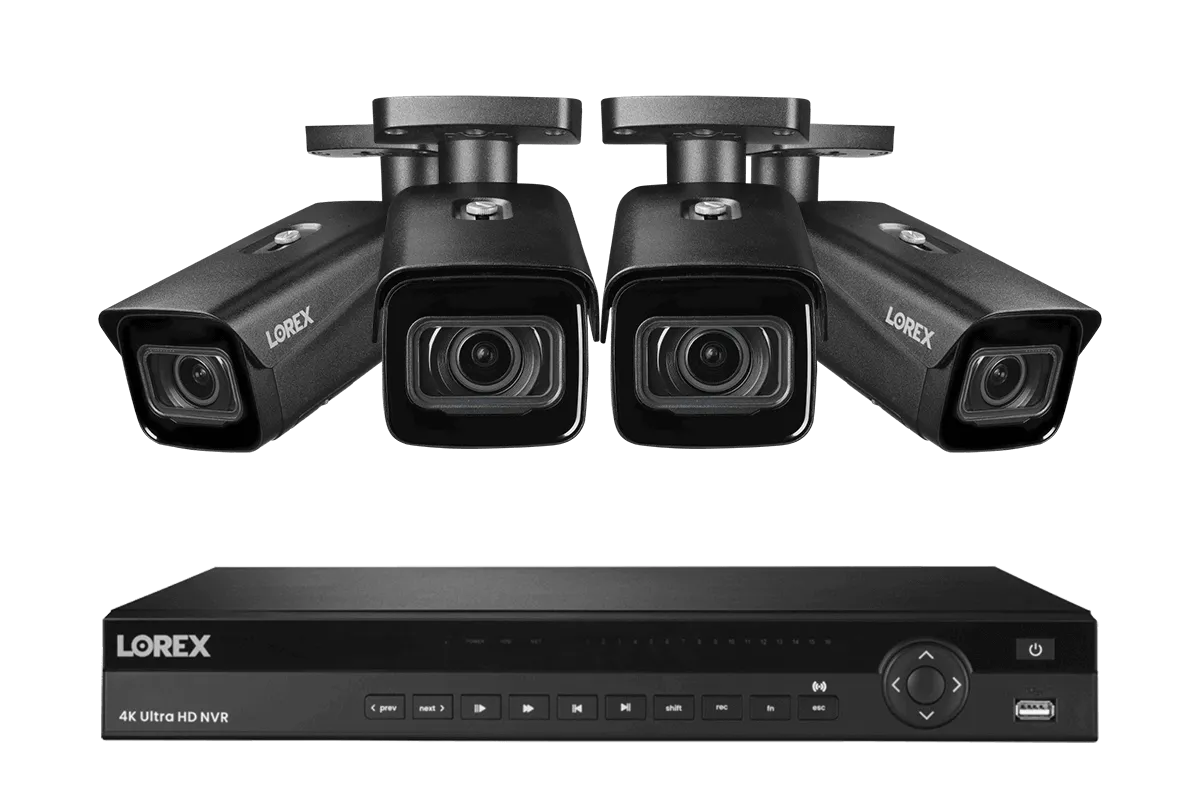 Lorex 4K (16 Camera Capable) 4TB Wired NVR System with Nocturnal 4 Smart IP Bullet Cameras Featuring Motorized Varifocal Lens, Vandal Resistant and 30FPS Recording