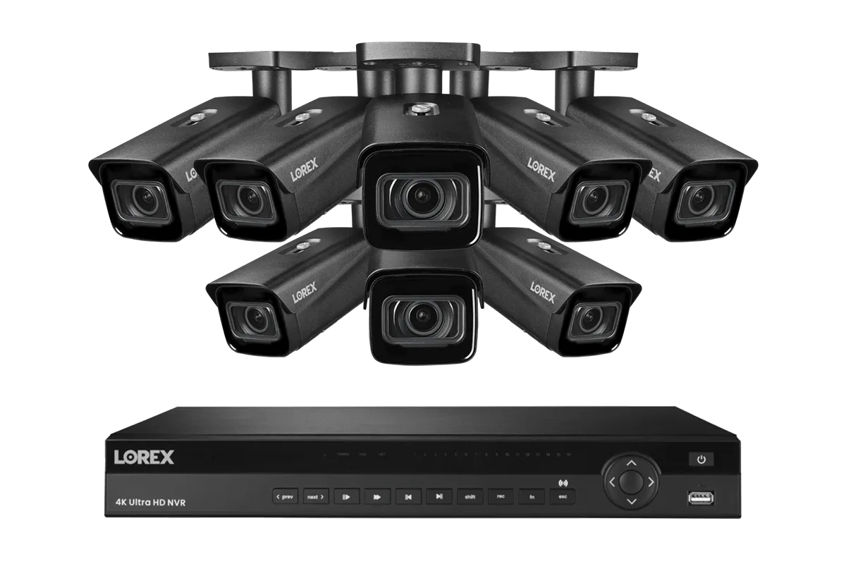 Lorex 4K (16 Camera Capable) 4TB Wired NVR System with Nocturnal 4 Smart IP Bullet Cameras Featuring Motorized Varifocal Lens, Vandal Resistant and 30FPS Recording