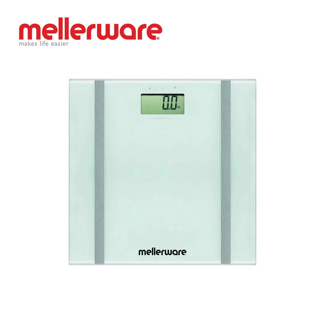 mellerware bathroom scale auto off glass 150 kg 3v "bodymax"