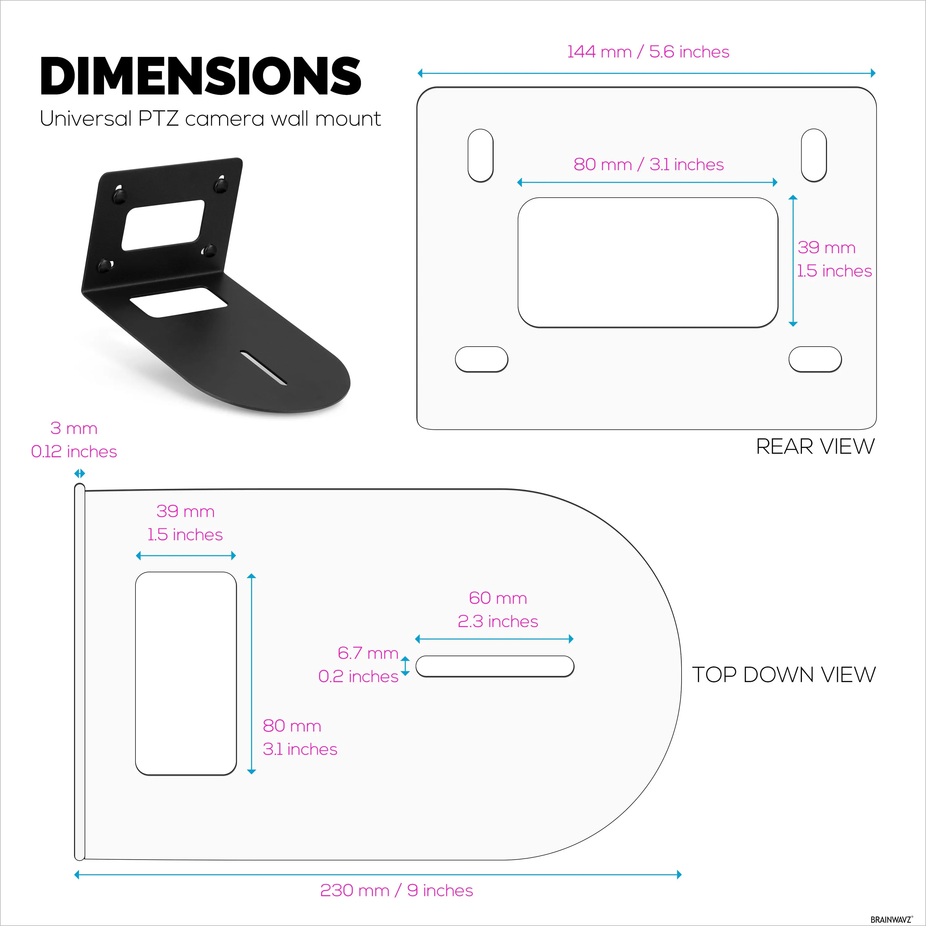 Metal PTZ Camera Wall Mount Bracket, Universal, Suitable for HuddleCam, PTZOptics, AVIPAS, Lumens Camera