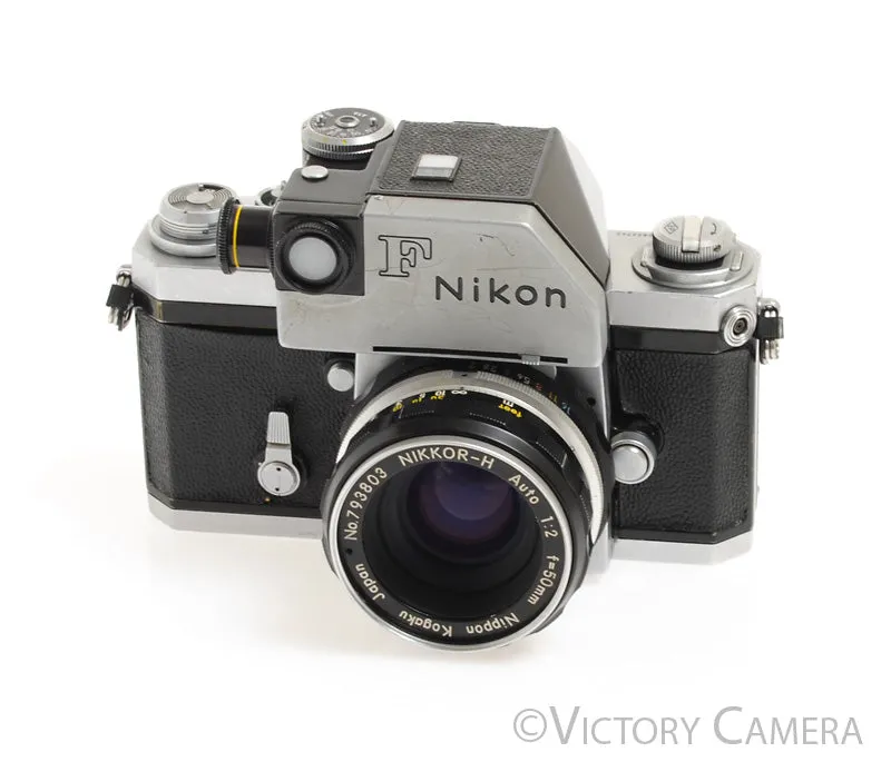 Nikon F Camera Body w/ Chrome Photomic Prism & 50mm f2 Lens -New Seals-