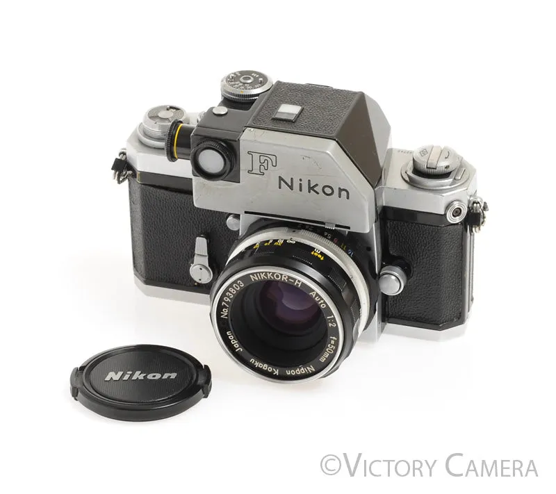 Nikon F Camera Body w/ Chrome Photomic Prism & 50mm f2 Lens -New Seals-