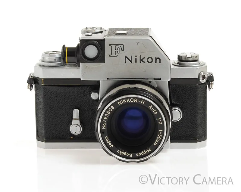 Nikon F Camera Body w/ Chrome Photomic Prism & 50mm f2 Lens -New Seals-