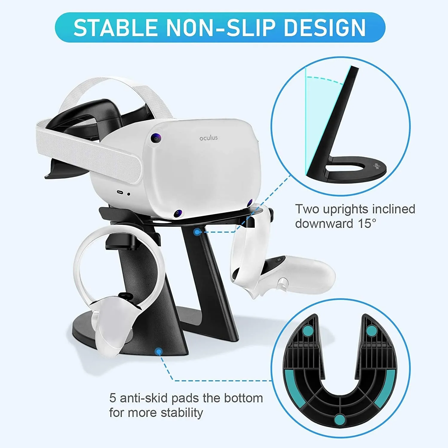 SARLAR VR Stand, Display Holder for Oculus Quest 2/ Quest/ Rift S/ Valve Index Headset and Touch Controllers Accessories