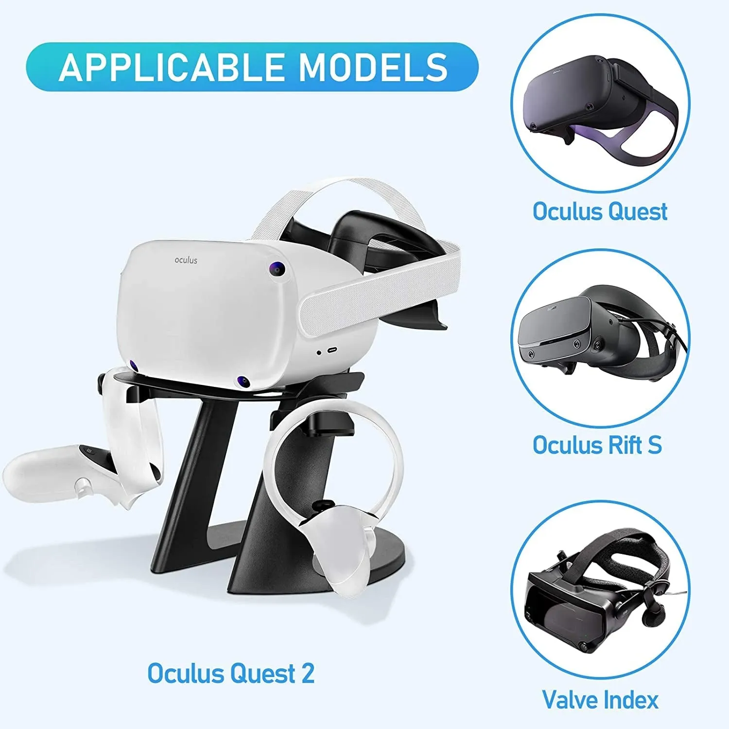 SARLAR VR Stand, Display Holder for Oculus Quest 2/ Quest/ Rift S/ Valve Index Headset and Touch Controllers Accessories