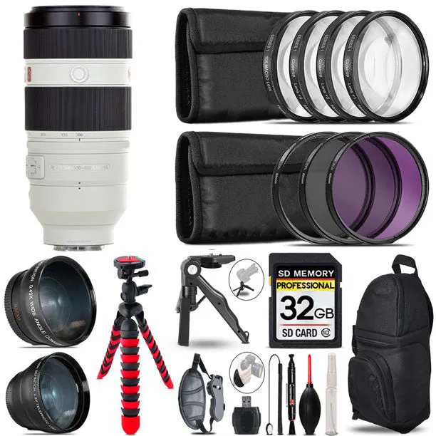 Sony FE 100-400mm f/4.5-5.6 GM OSS Lens - 3 Lens Kit   Tripod   Backpack - 32GB Accessory Bundle