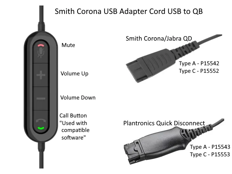 USB Training Y-Cord Adapter for Plantronics QD Headsets - 21M USB-A