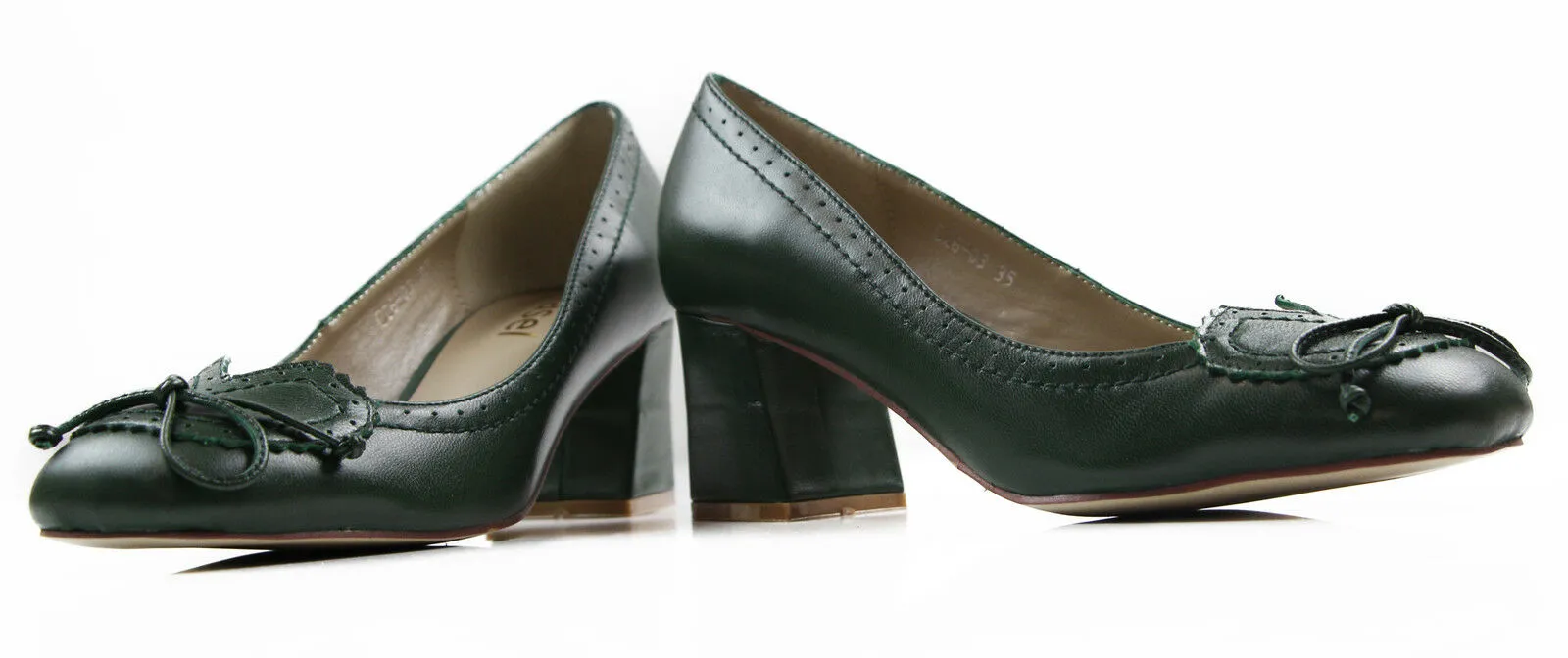 Zasel Frances Ladies Womens Dark Green Comfortable Leather Low Shoes Heels